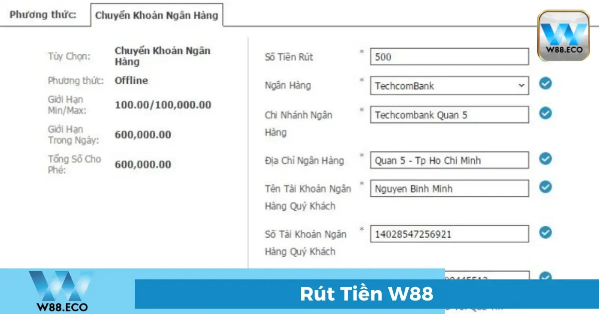 Điền thông tin tài khoản ngân hàng